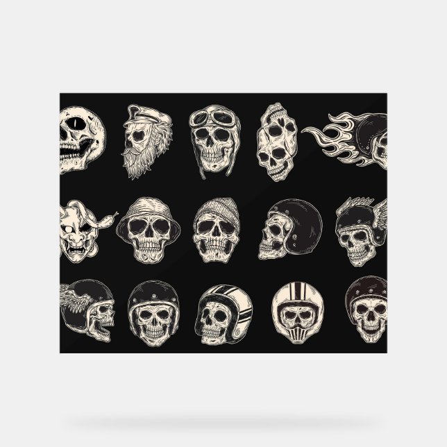 Skull Rider Helmet Head Acrylic Sign (Front)