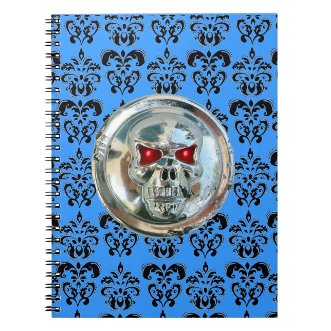 SKULL RIDERS DAMASK black white blue Notebook (Front)