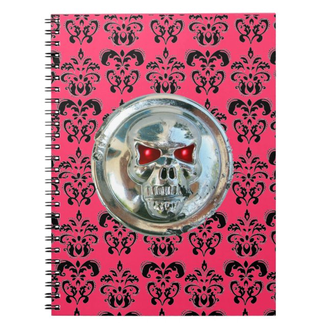 SKULL RIDERS DAMASK black white pink Notebook (Front)