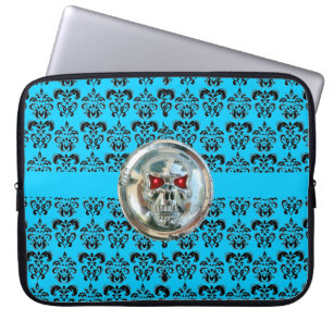 SKULL RIDERS DAMASK blue black Laptop Sleeve