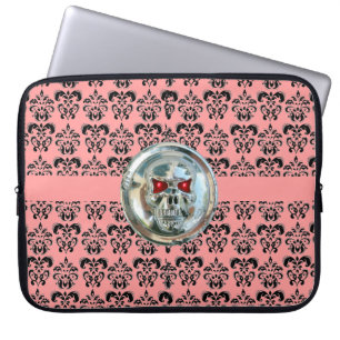 SKULL RIDERS DAMASK pink black Laptop Sleeve