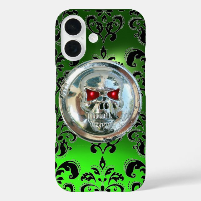 SKULL RIDERS EMERALD GREEN BLACK DAMASK GEM Case-Mate iPhone CASE (Back)