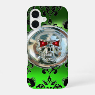 SKULL RIDERS EMERALD GREEN BLACK DAMASK GEM iPhone 16 CASE