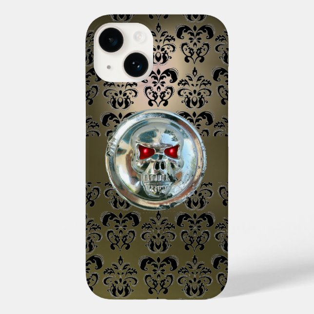 SKULL RIDERS GREY BLACK DAMASK  Case-Mate iPhone CASE (Back)