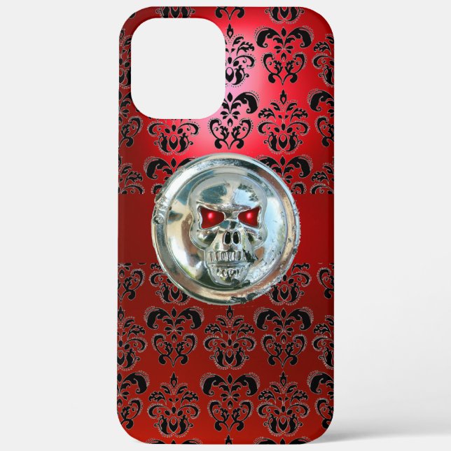 SKULL RIDERS RED BLACK DAMASK Case-Mate iPhone CASE (Back)