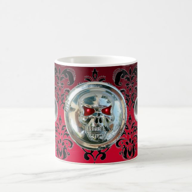 SKULL RIDERS  RED BURGUNDY BLACK DAMASK , Ruby Coffee Mug (Center)