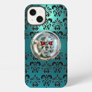 SKULL RIDERS TEAL TURQUOISE BLUE DAMASK red black iPhone Case