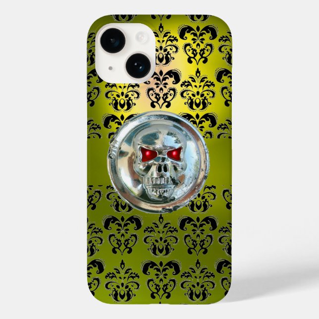 SKULL RIDERS YELLOW BLACK DAMASK  Case-Mate iPhone CASE (Back)