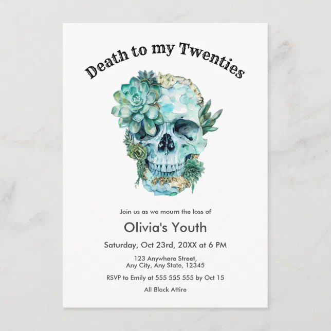 Skull RIP 20s 30th Birthday Death to my Twenties Invitation | Zazzle