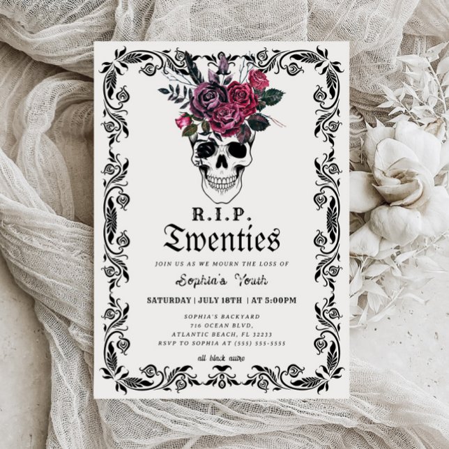 Skull RIP 20s Death to my Youth 30th Birthday Invitation (Creator Uploaded)