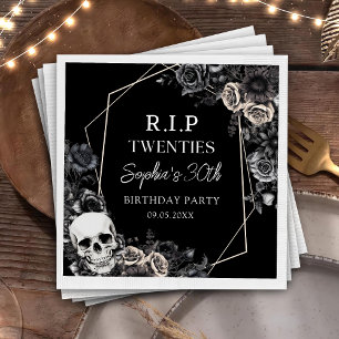 Skull Rip 20s Floral 30th Birthday Party Napkins
