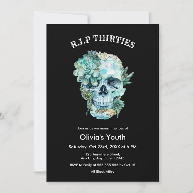 Skull RIP 30s 40th Birthday Death to my Youth  Invitation (Front)
