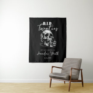 Skull RIP Twenties 30th Birthday Party Backdrop Tapestry