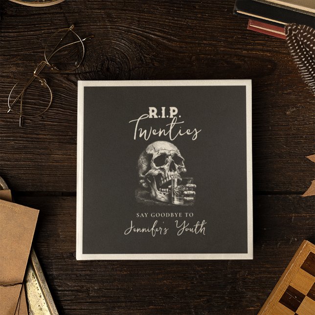 Skull RIP Twenties Black Whiskey Birthday Party Napkin (Creator Uploaded)