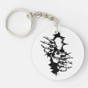 Skull Ripping Through Wall with Skeleton Hands Key Ring