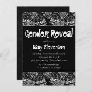 Skull Rose   Funky Chalkboard Grunge Gender Reveal Invitation