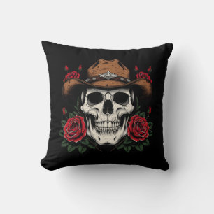 Skull Rose Throw Pillow