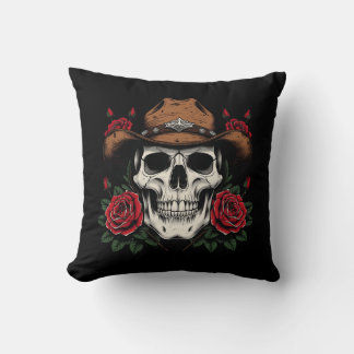 Skull Rose Throw Pillow 