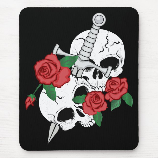 Skull, Roses and Dagger Mouse Pad (Front)