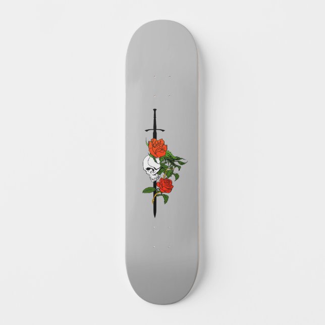 Skull Roses and Sword Skateboard Deck (Front)