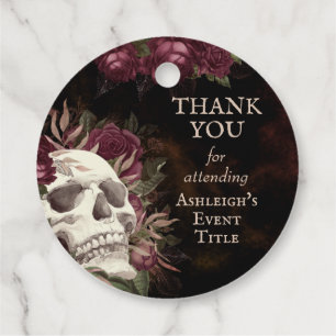 Skull Roses Burgundy Black Grunge THANK YOU Favour Tags