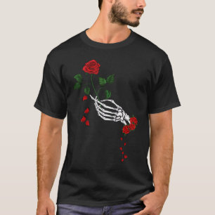 Skull Roses Gothic Goth Bride Skeleton Hand and Wi T-Shirt