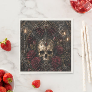 Skull & Roses Halloween Cocktail Napkin