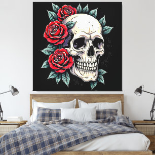 Skull Roses Tattoo Art Canvas Print