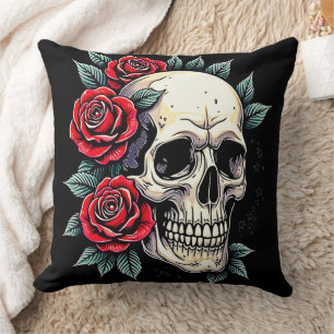 Skull Roses Tattoo Art Cushion
