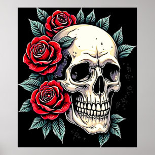 Skull Roses Tattoo Art Poster