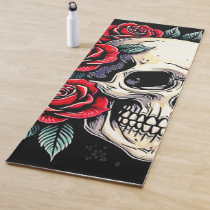 Skull Roses Tattoo Art Yoga Mat