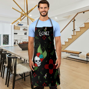 Skull Roses Zia Sun Greenery Black New Mexico Apron