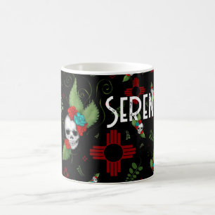 Skull Roses Zia Sun Greenery Black New Mexico Coffee Mug