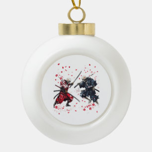Skull Samurai Duel Ceramic Ball Christmas Ornament