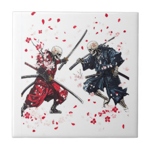 Skull Samurai Duel Ceramic Tile