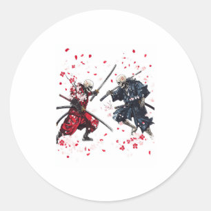 Skull Samurai Duel Classic Round Sticker