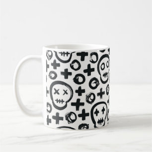 Skull seamless background. Surface decoration with Coffee Mug