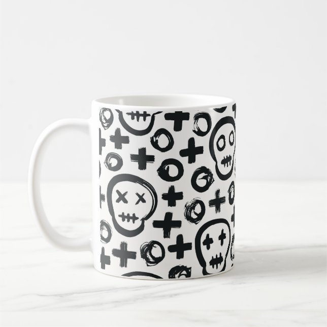 Skull seamless background. Surface decoration with Coffee Mug (Left)