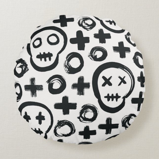 Skull seamless background. Surface decoration with Round Cushion (Front)
