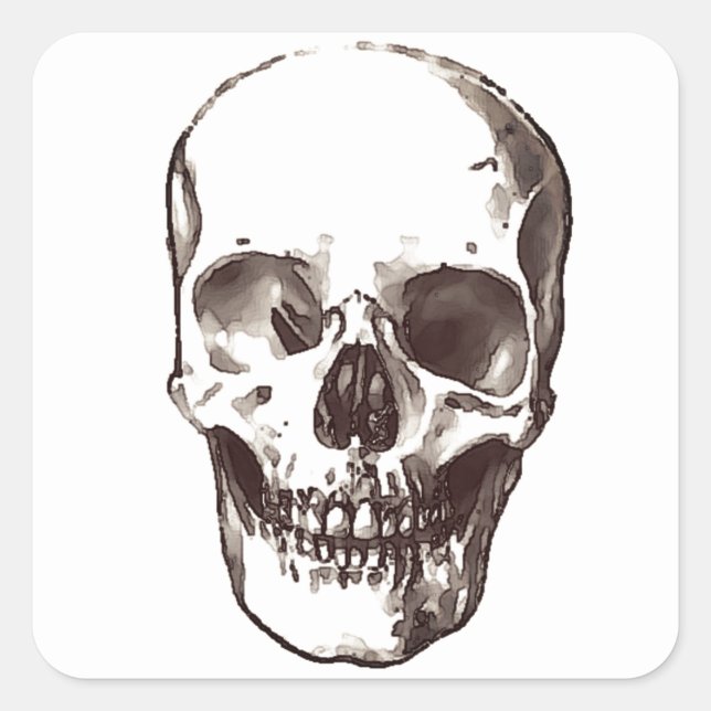 Skull Sepia White Square Sticker (Front)