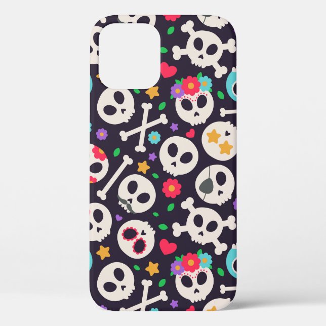 Skull set. Seamless pattern with flat design of sk Case-Mate iPhone Case (Back)