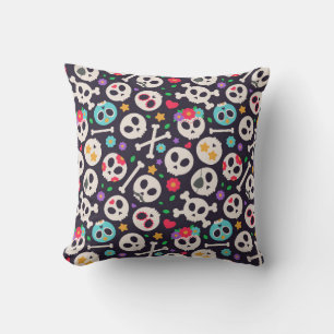 Skull set. Seamless pattern with flat design of sk Cushion