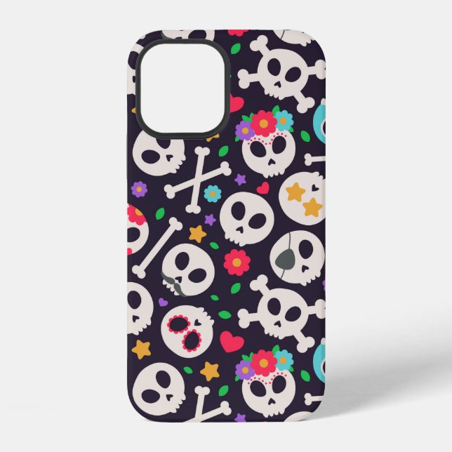 Skull set. Seamless pattern with flat design of sk iPhone Case (Back)