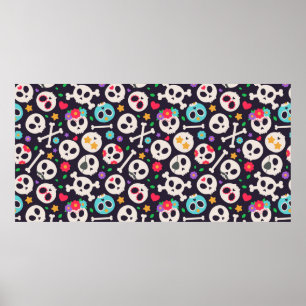 Skull set. Seamless pattern with flat design of sk Poster