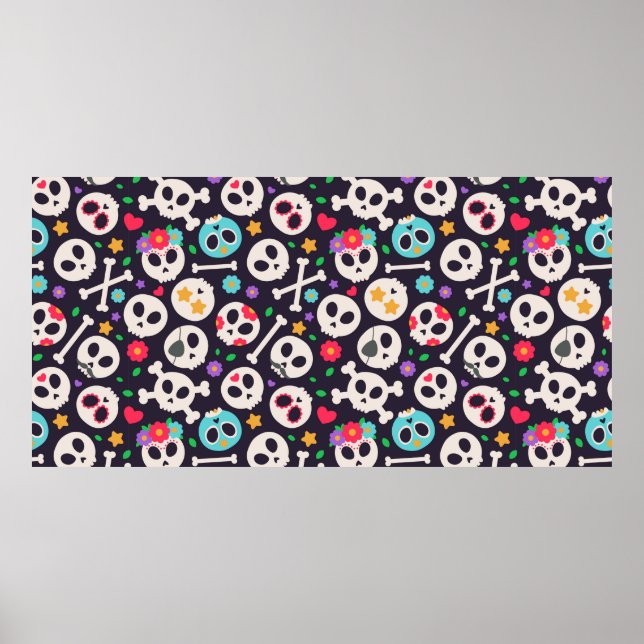Skull set. Seamless pattern with flat design of sk Poster (Front)