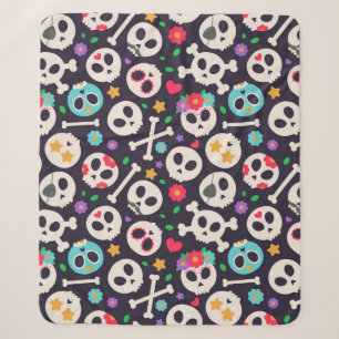 Skull set. Seamless pattern with flat design of sk Sherpa Blanket