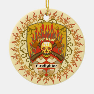 Skull Shield Firefighter  Ceramic Ornament