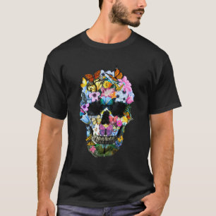 Skull Shirts For Women Floral Butterfly Skull Cool