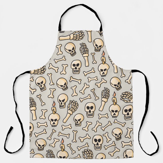 Skull, skeleton and bones seamless pattern hand dr apron (Front)