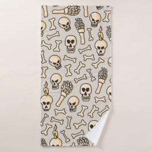 Skull, skeleton and bones seamless pattern hand dr bath towel